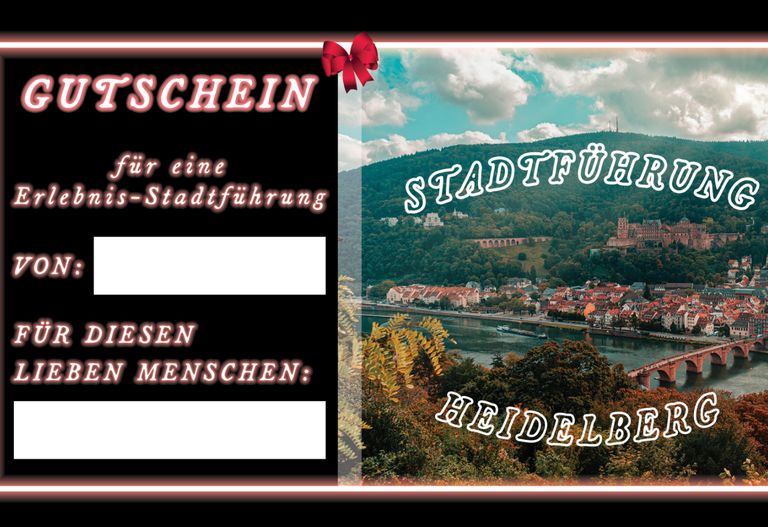 Foto der Vorderseite eines Gutscheines für Stadtführung, auf dem man den Namen der beschenkten Person eintragen kann.